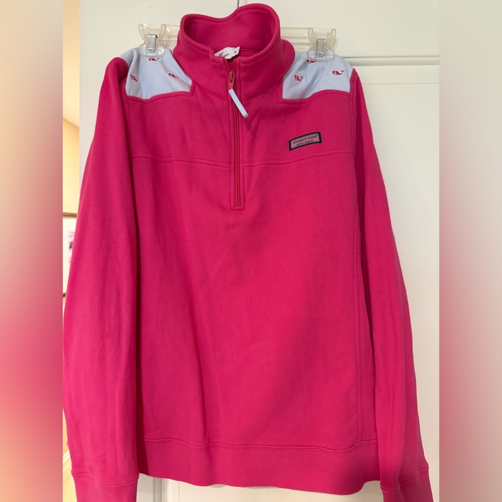 Vineyard Vines Bright Pink Cotton Pullover with Whale Logo